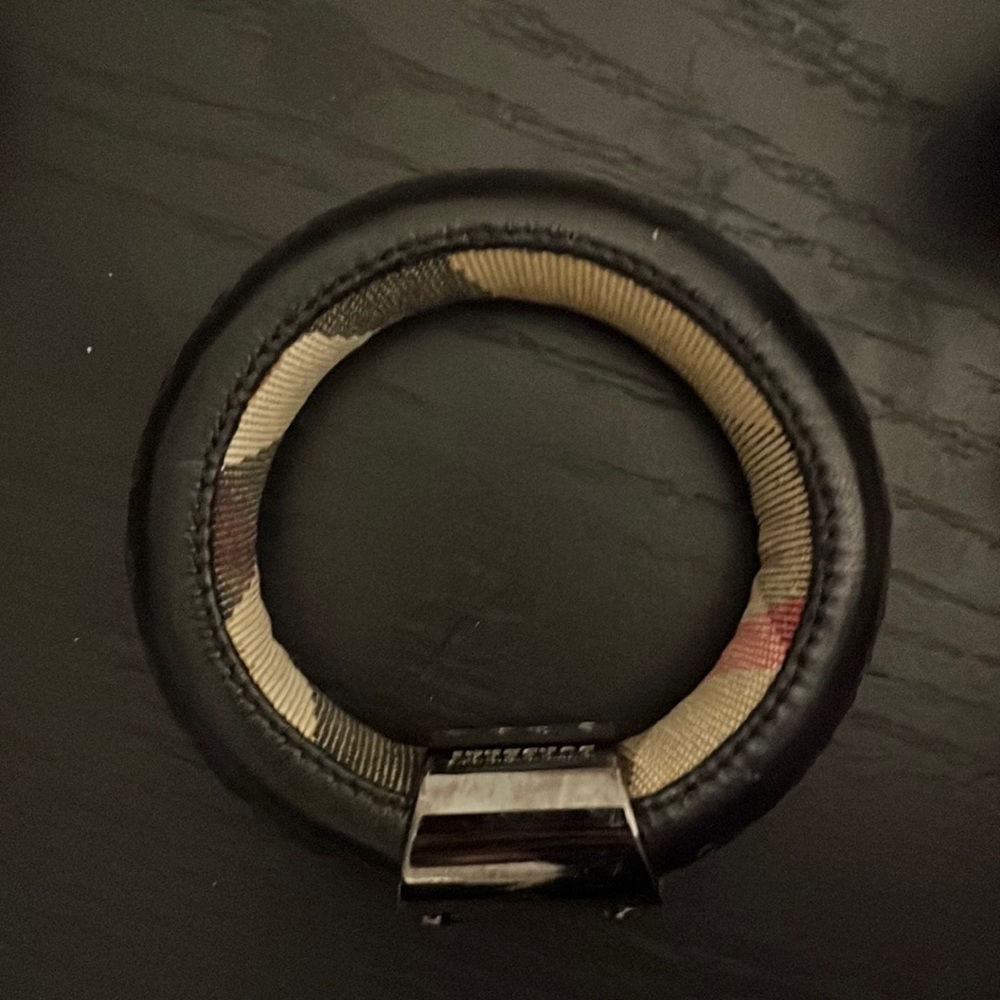 Burberry leather black and plaid bangle bracelet